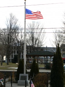 Outside Salem School in Naugatuck, facing east toward the Town Green